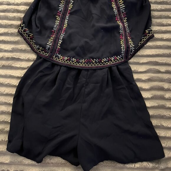 Target Xhilaration, spaghetti strap romper, size M; navy with color pattern - Picture 2 of 2